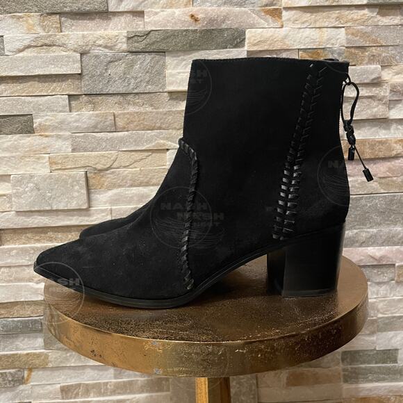 Sanctuary 8M Black Suede Leather Ankle Boots | Whipstitch Detail Block Heel NWOB - Picture 2 of 6
